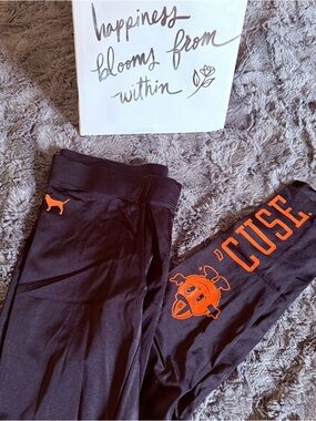 PINK Victoria's Secret Black Leggings with Orange 'CUSE Logo